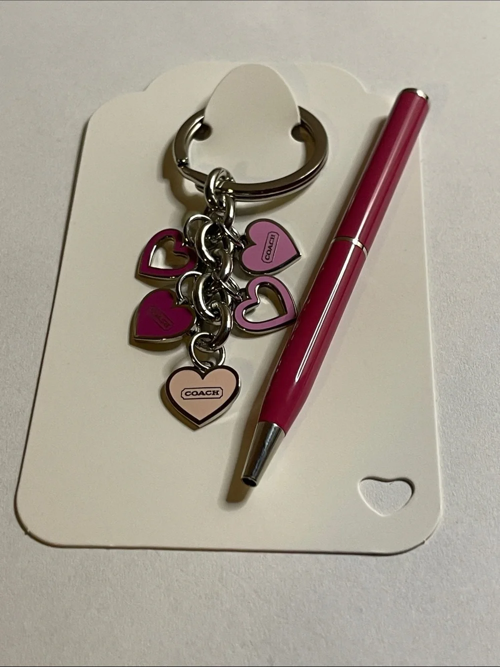 COACH Pink Heart Charm Keychain and Coach Pen
